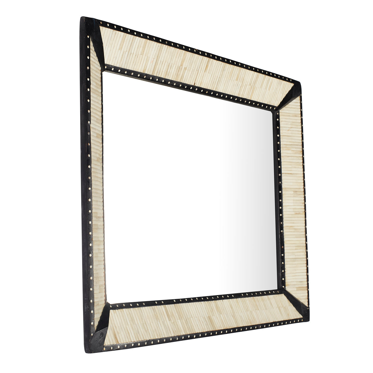 Side view of Hand-Carved Bone and Wood Mirror