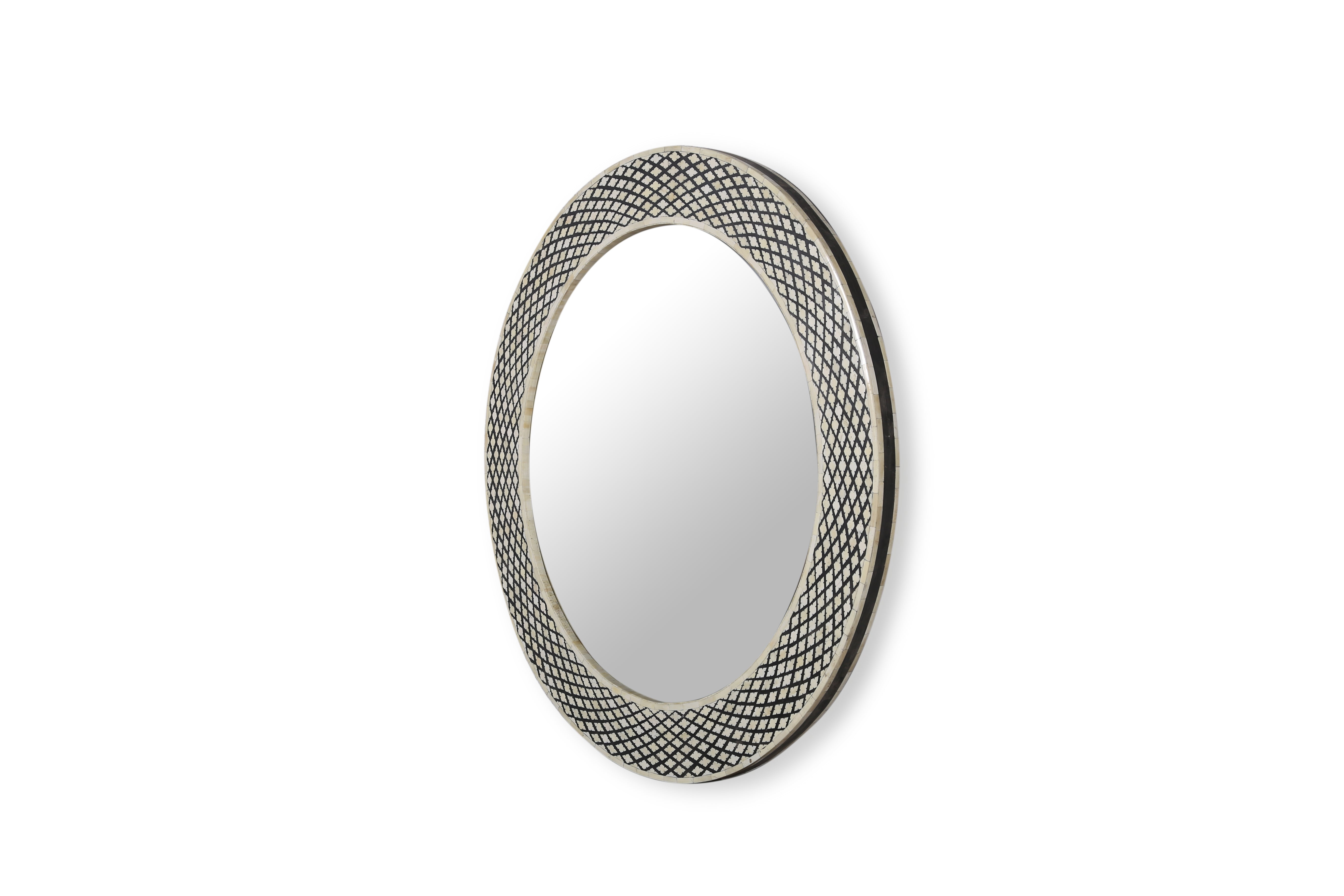 Uma Bone Inlay Round Wall Mirror