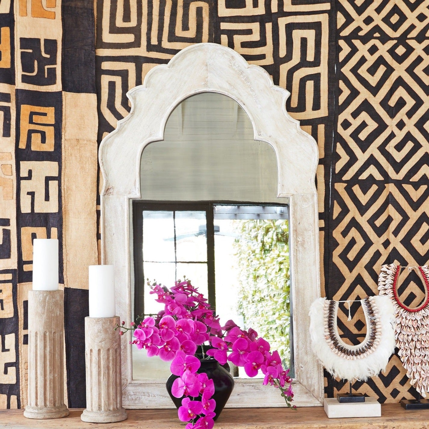 Whitewashed Moroccan Mirror