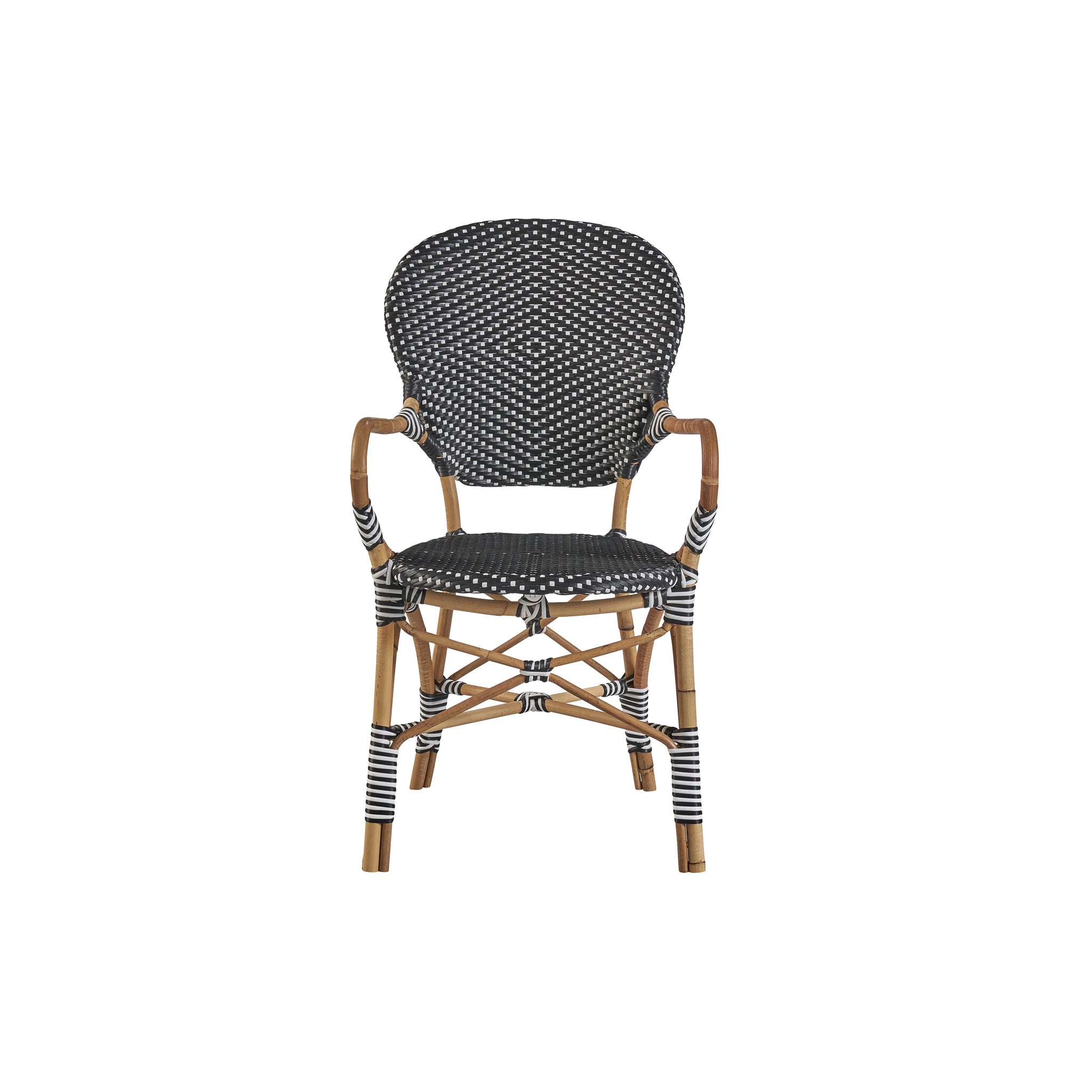 Bamboo and Rattan Bistro Chair Black and White Set of 2