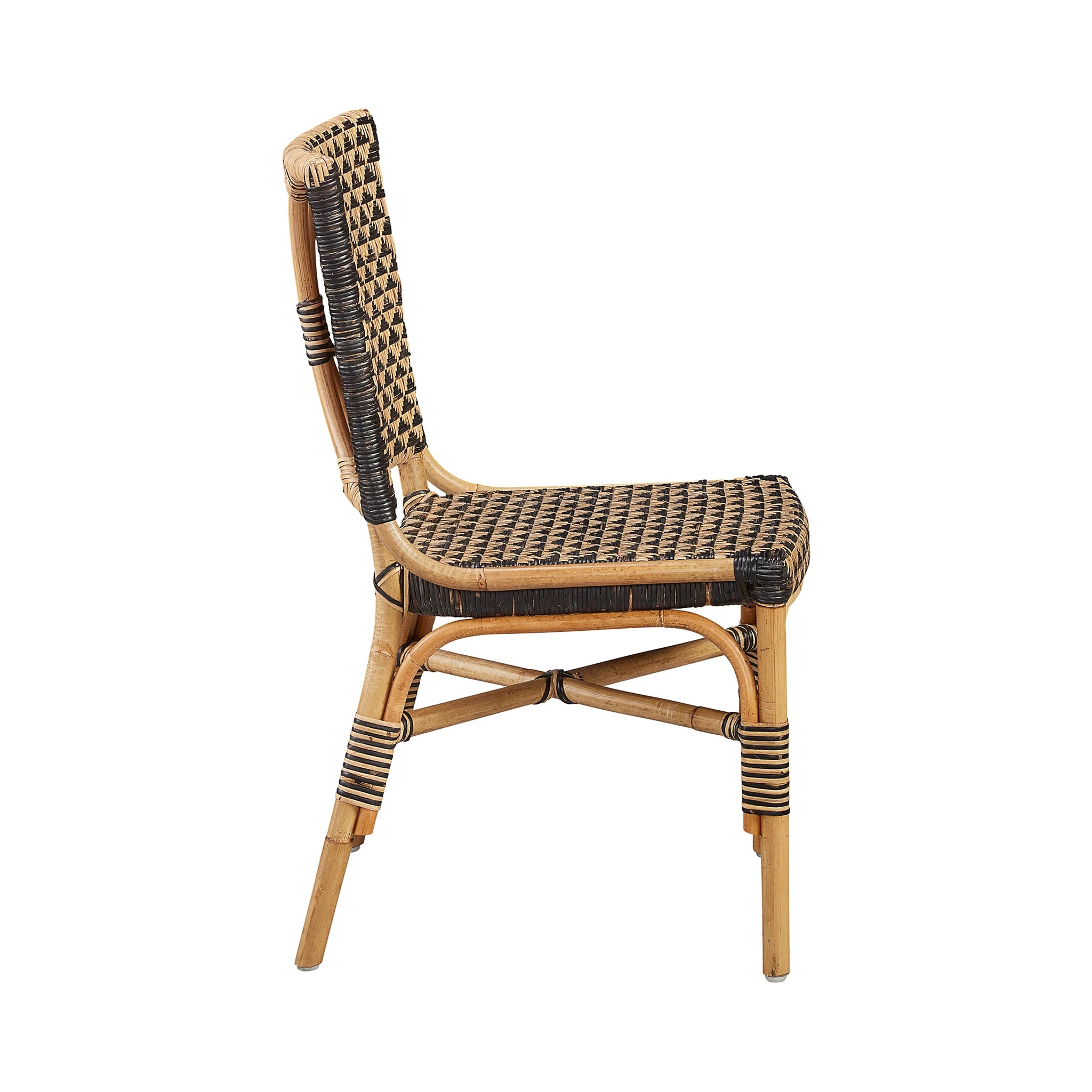 Geometric Black and Tan Rattan Dining Chair - Set of 2