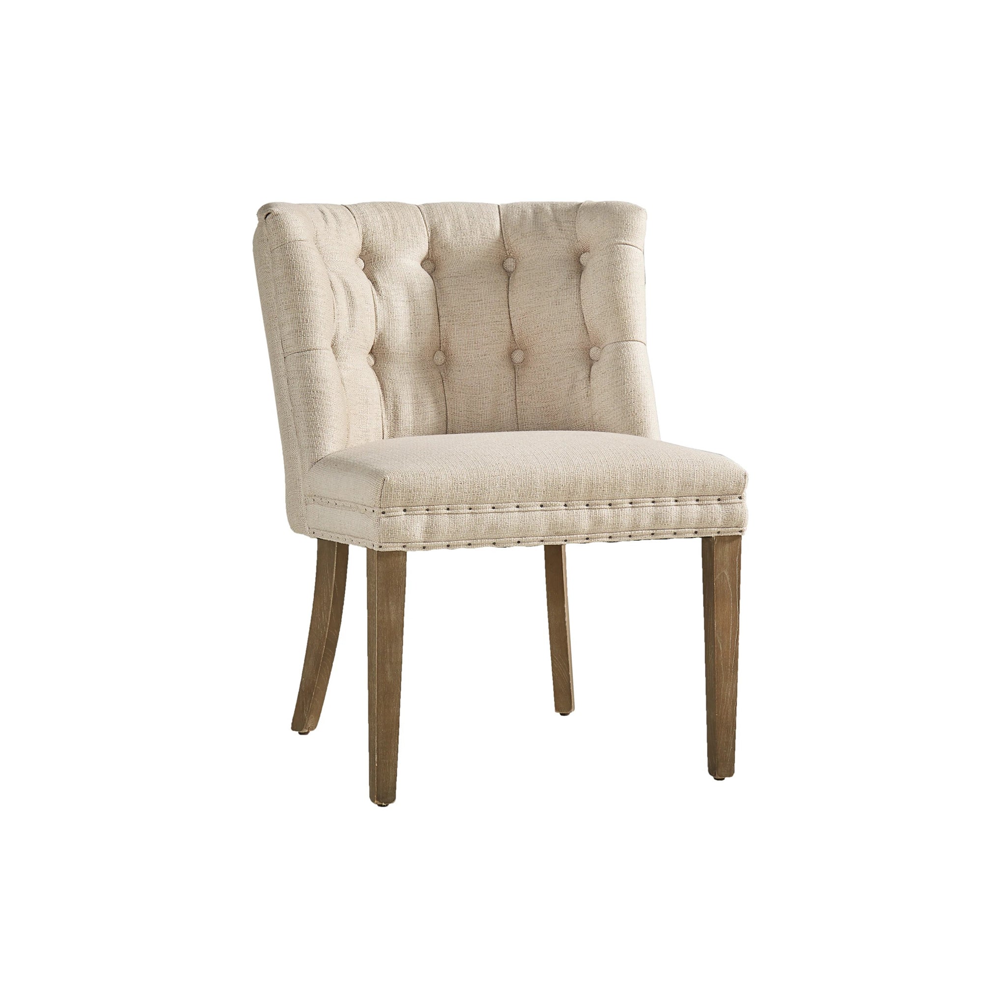 Tufted Linen and Oak Barrel Chair