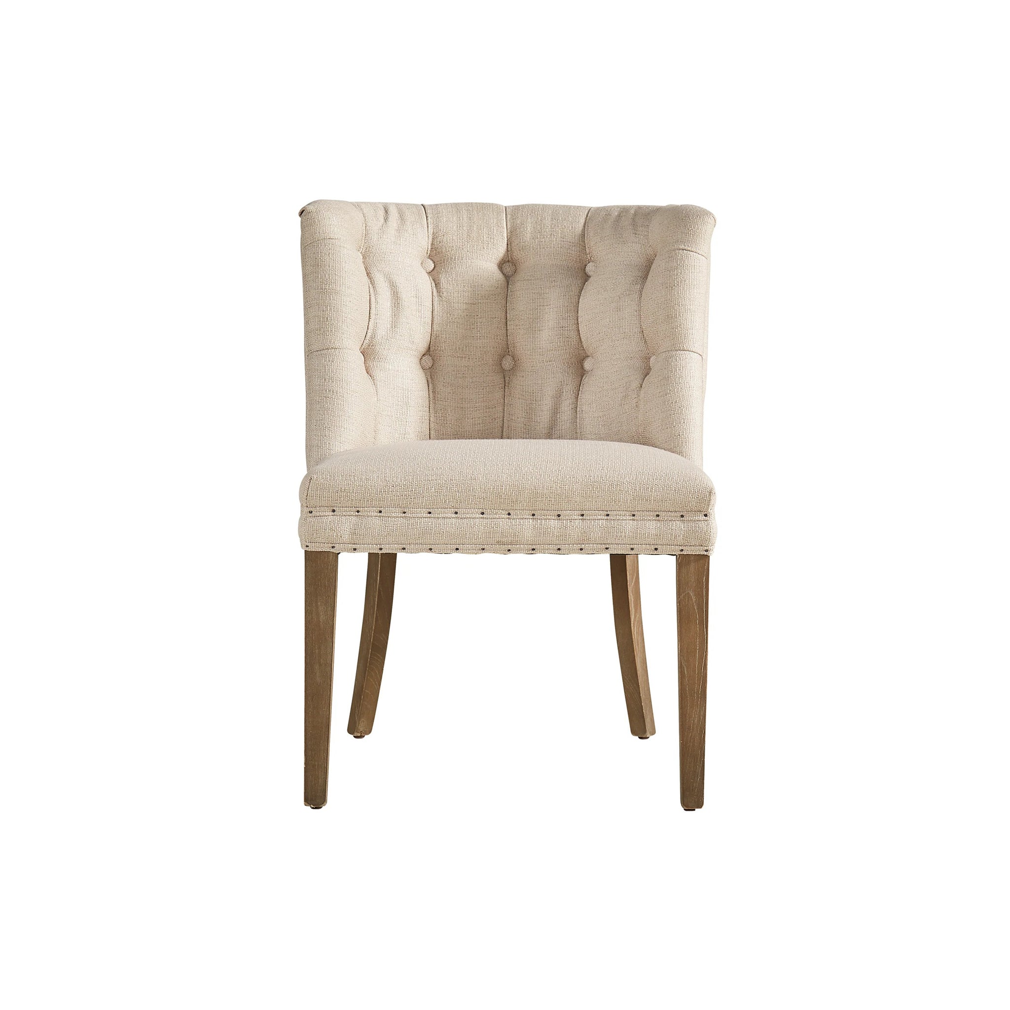 Tufted Linen and Oak Barrel Chair