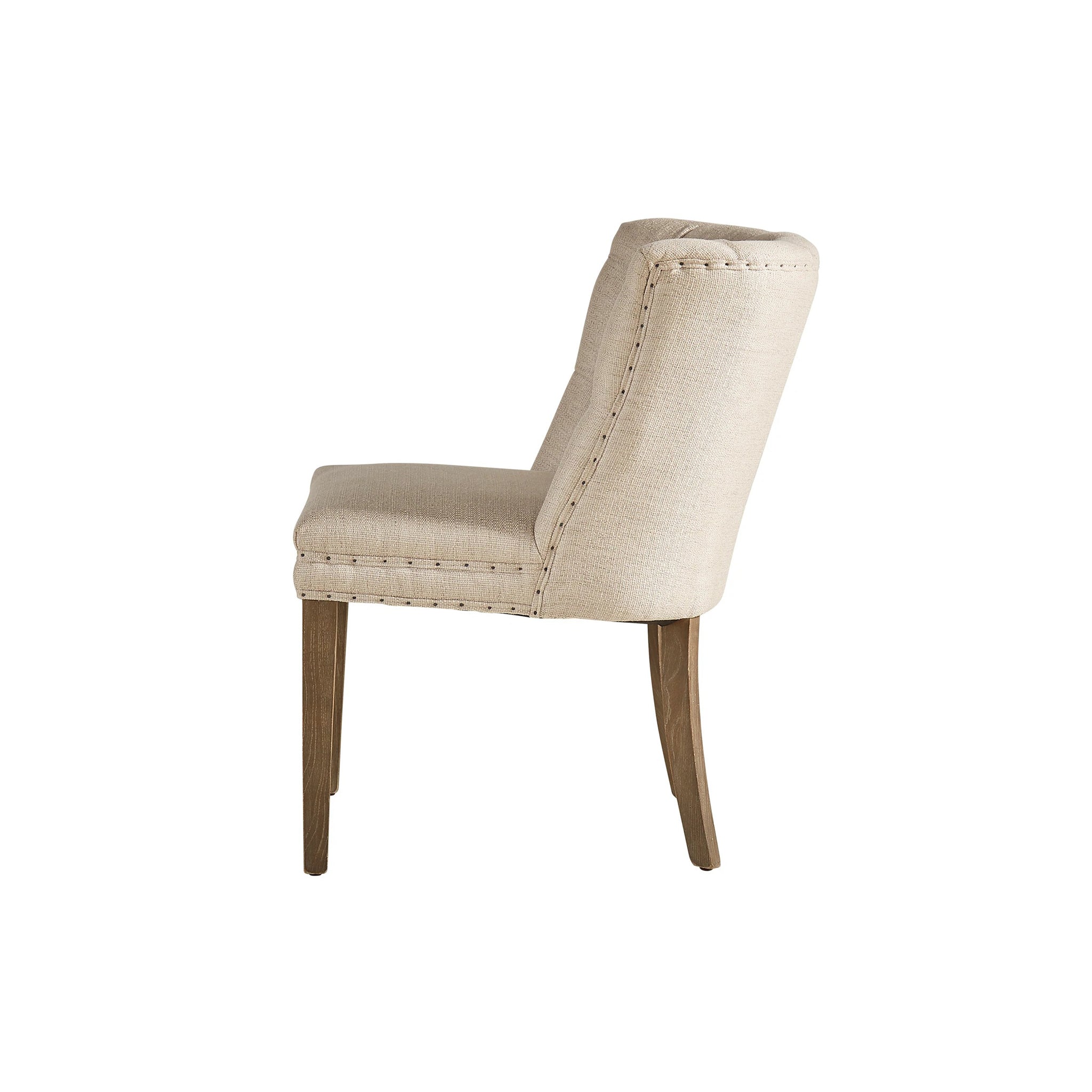 Tufted Linen and Oak Barrel Chair