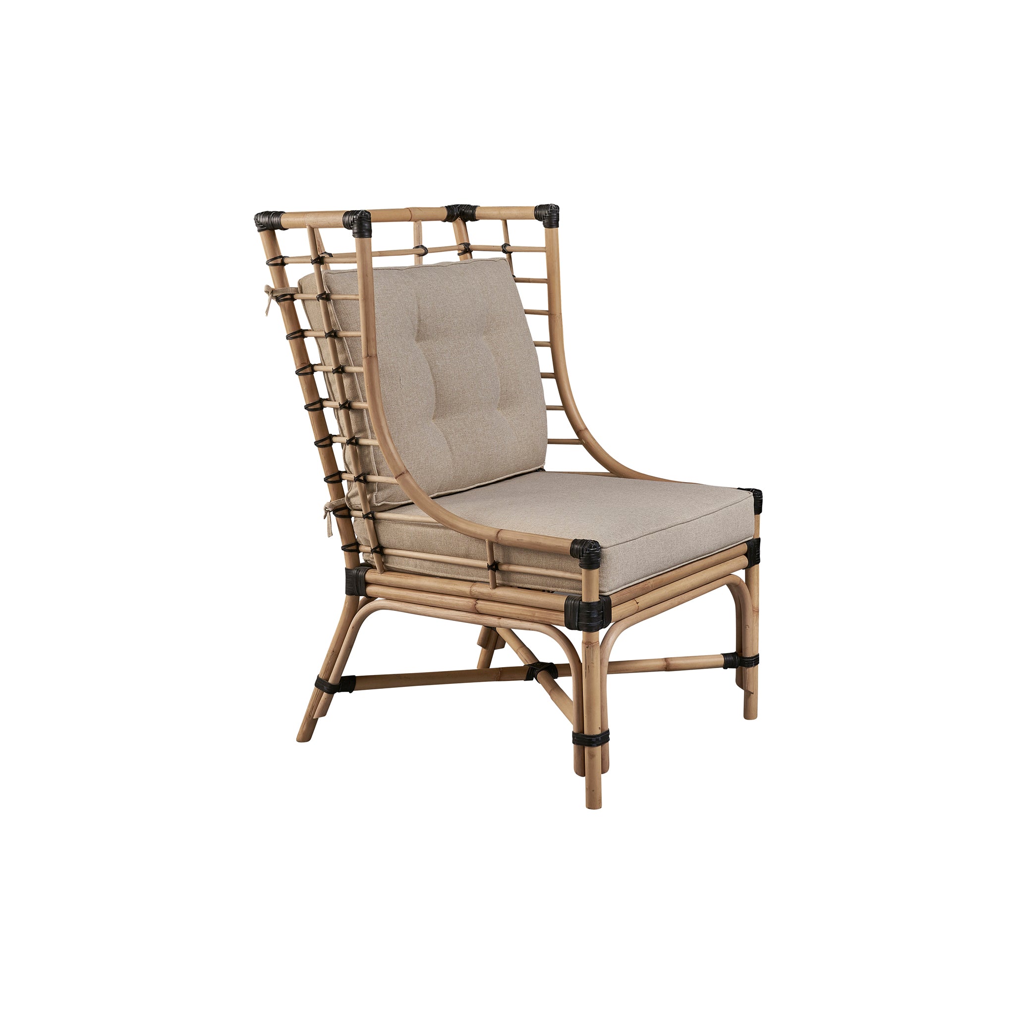Rattan and Leather Wing Chair with Cushions