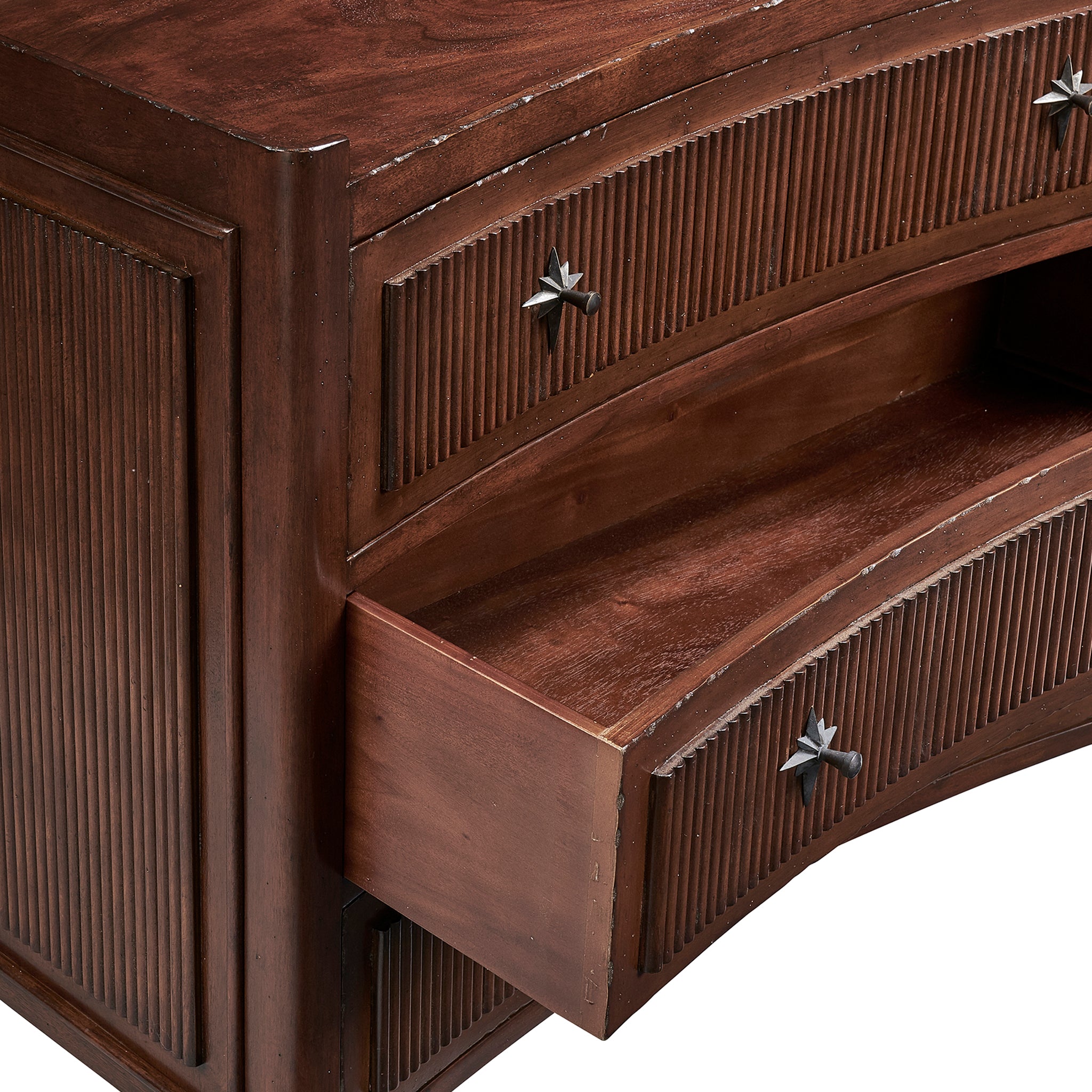 Mahogany Fluted Chest with Star Pulls