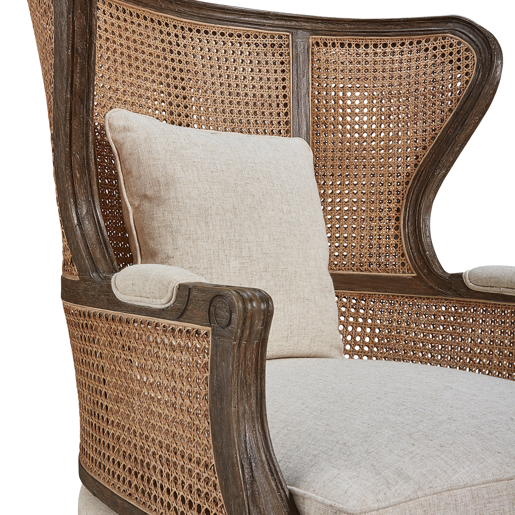 Linen and Rattan Wingback Chair