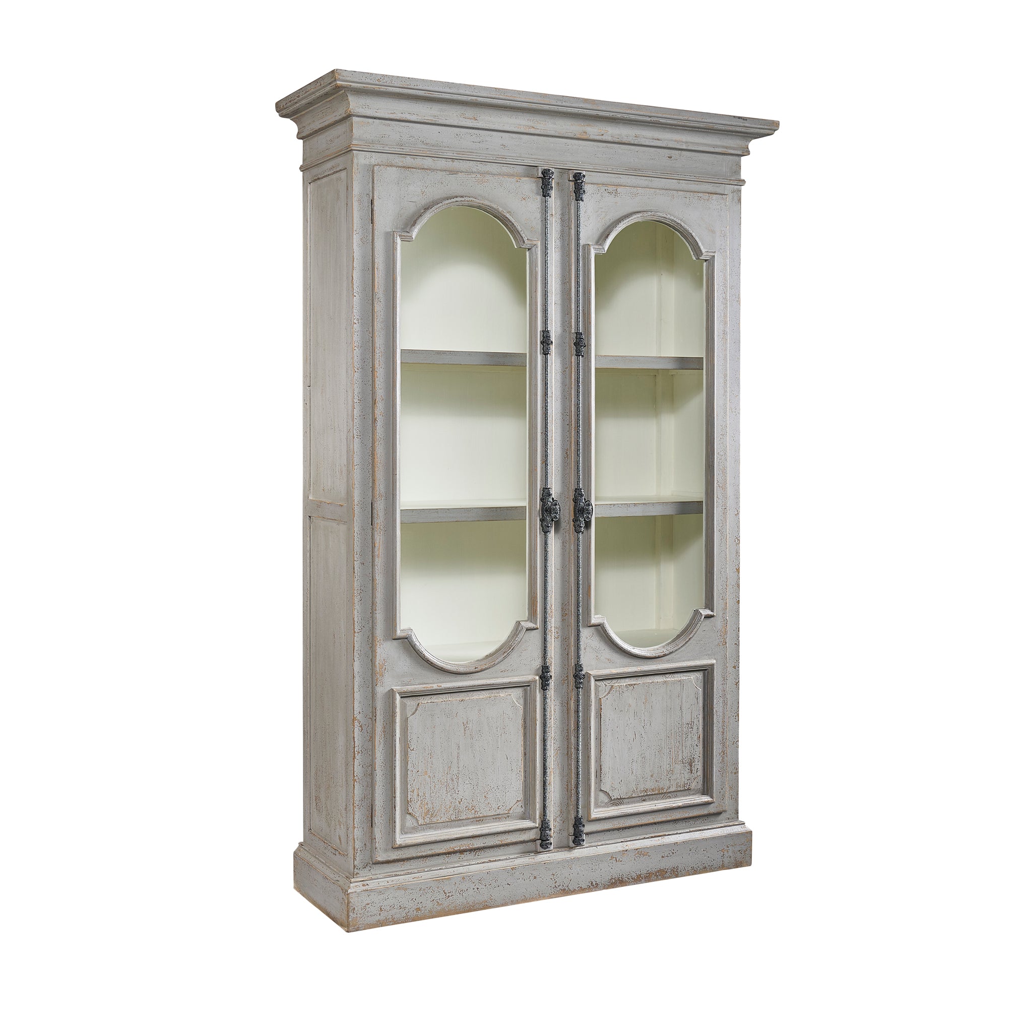 Glass Front Gray Pine Cabinet
