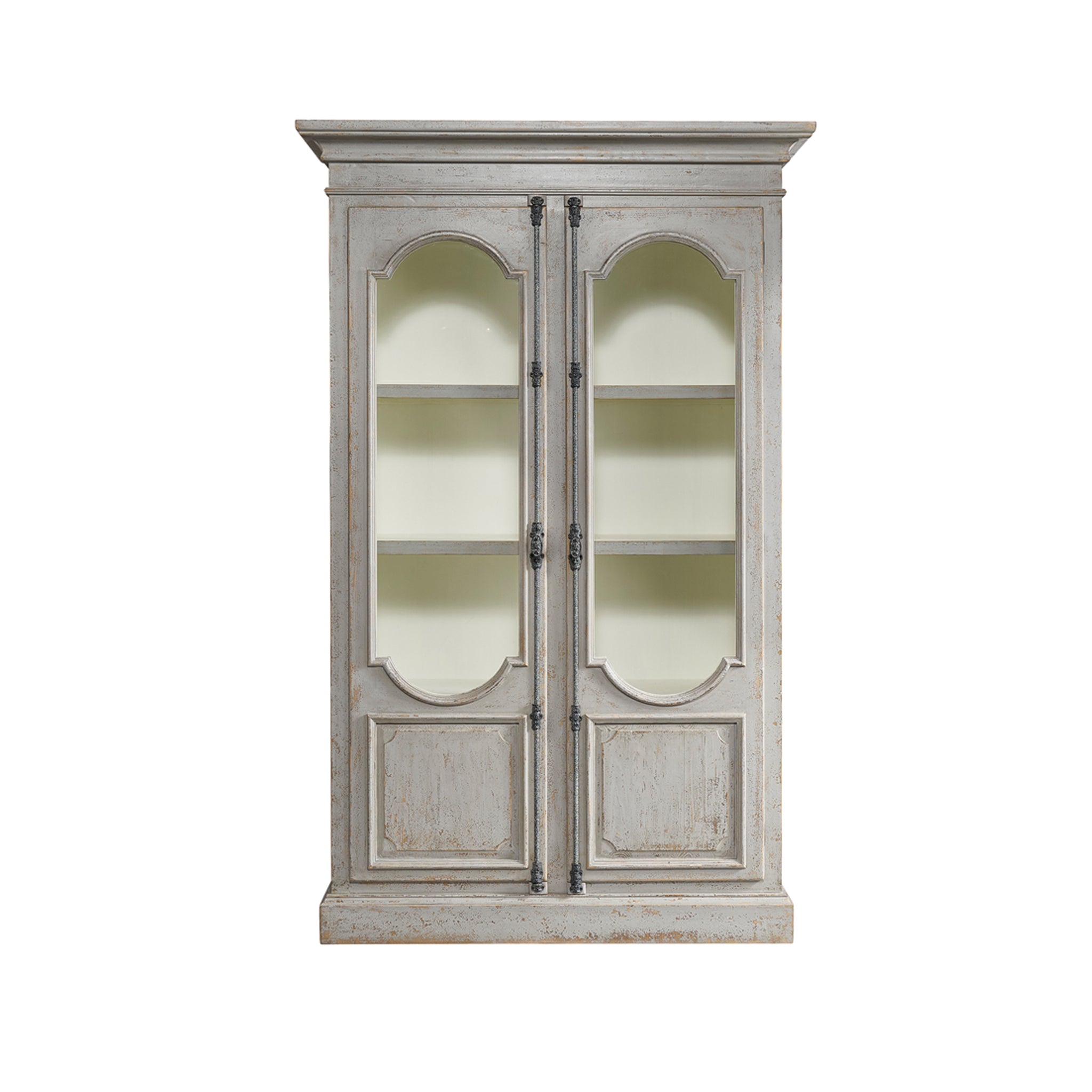 Glass Front Gray Pine Cabinet