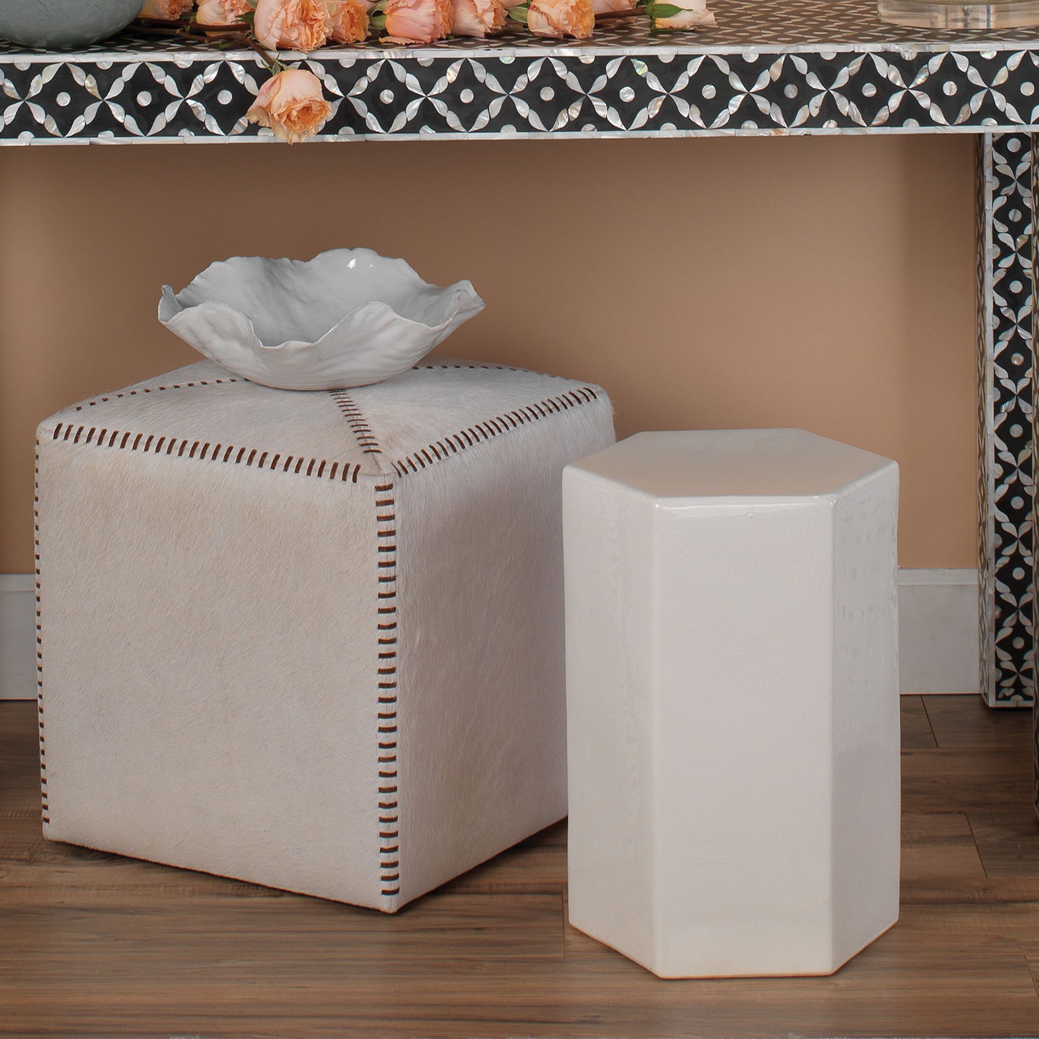 Hex Side Table in White - Wisteria