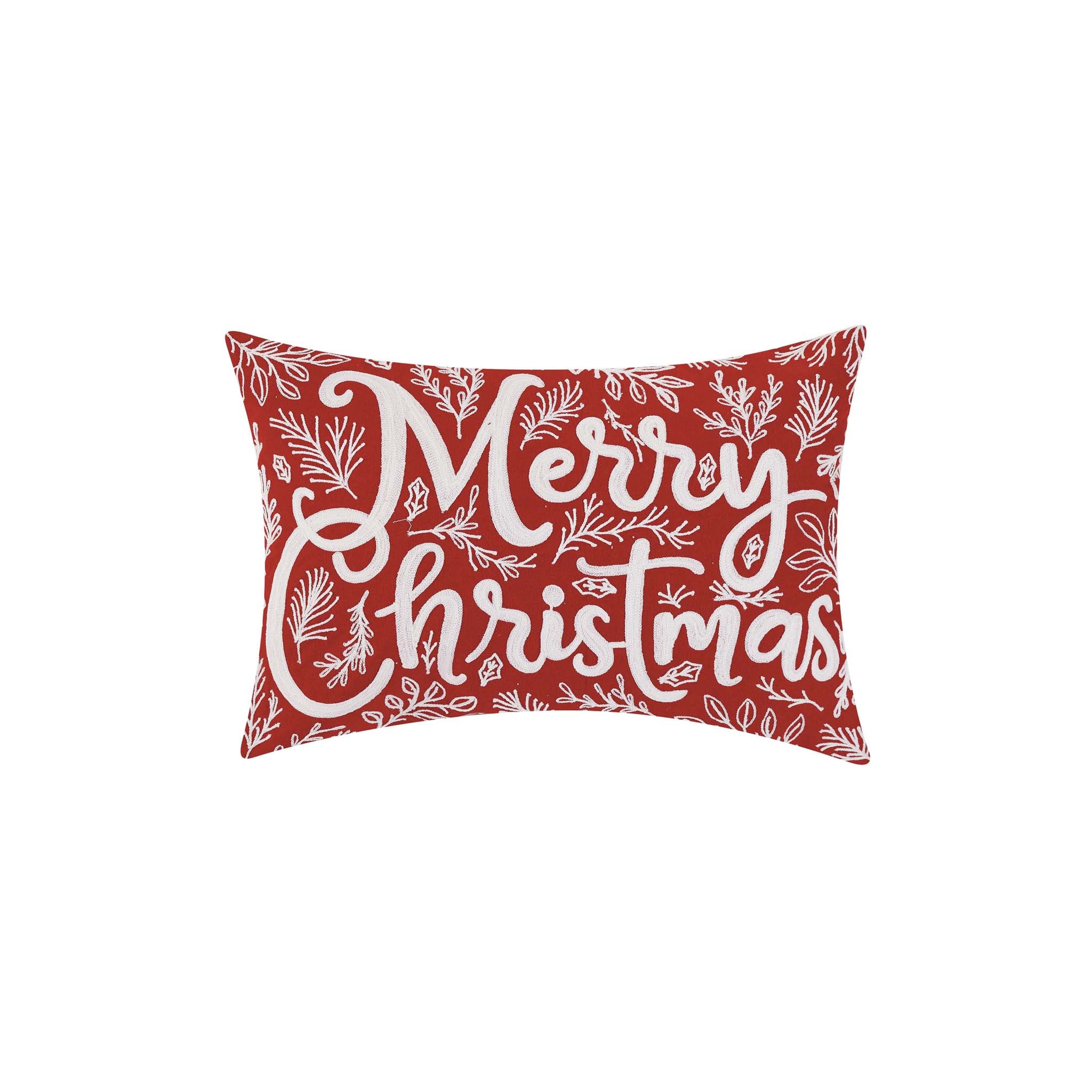 Cherry Red Embroidered Merry Christmas Pillow