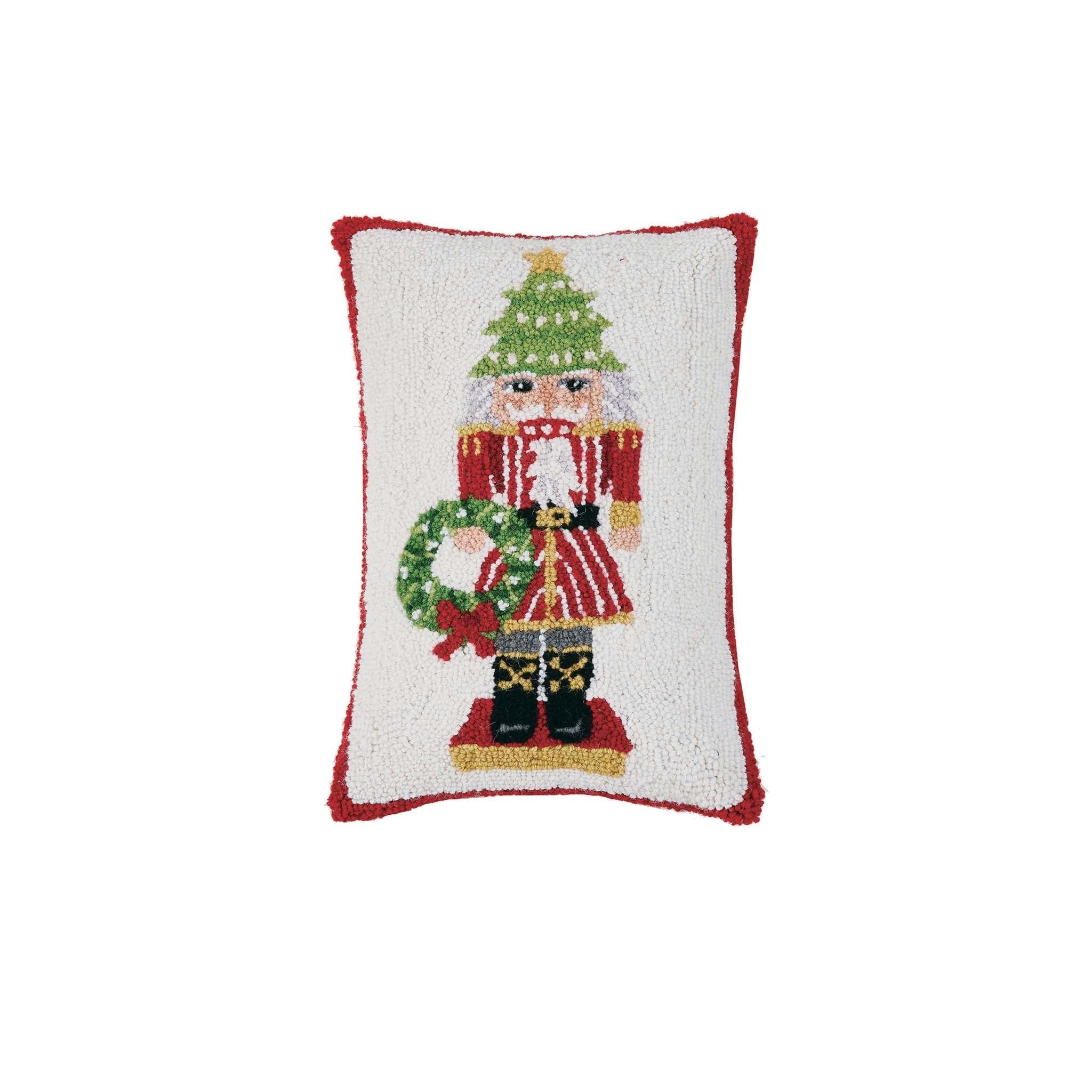 Father Christmas Nutcracker Hooked Pillow