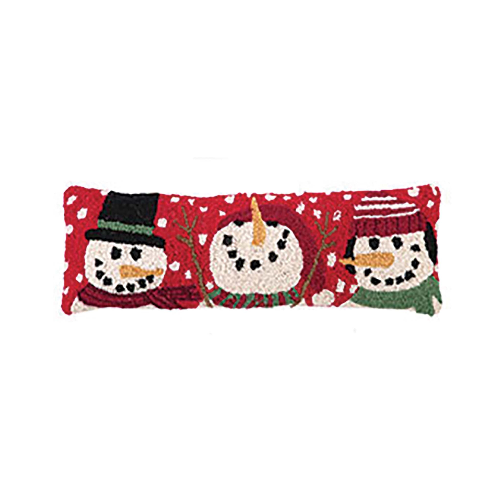Happy Holiday Snowman Trio Hooked Throw Pillow
