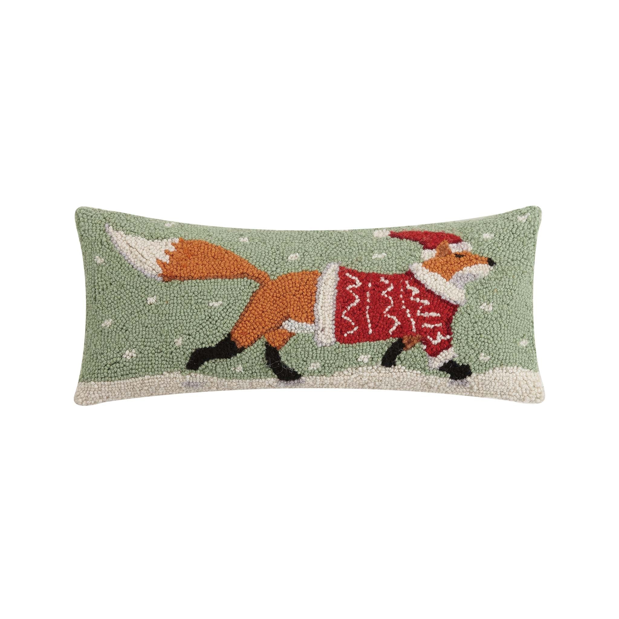 Well Dressed Winter Fox Hooked Pillow