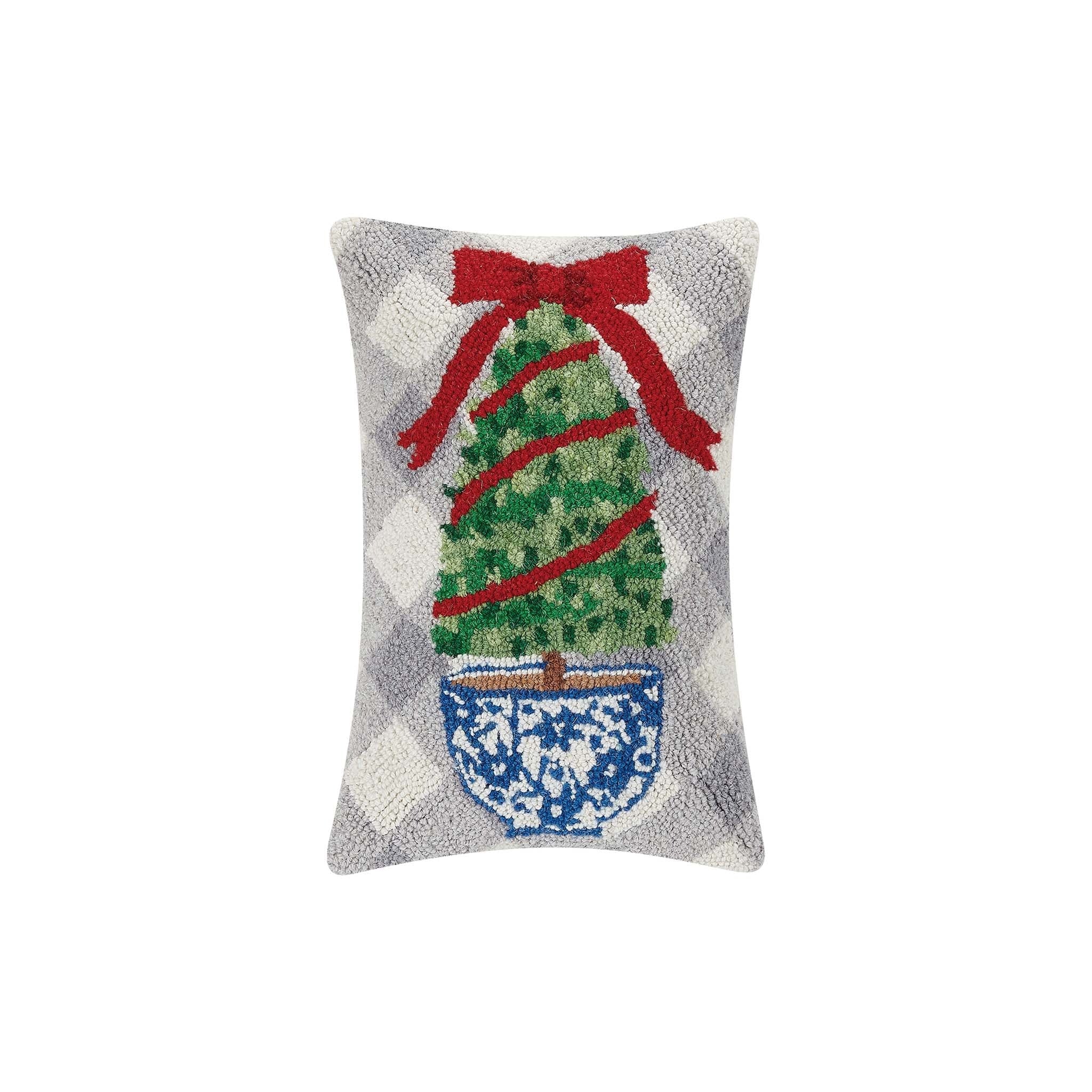 Festive Topiary and Chinoiserie Pot Hooked Throw Pillow