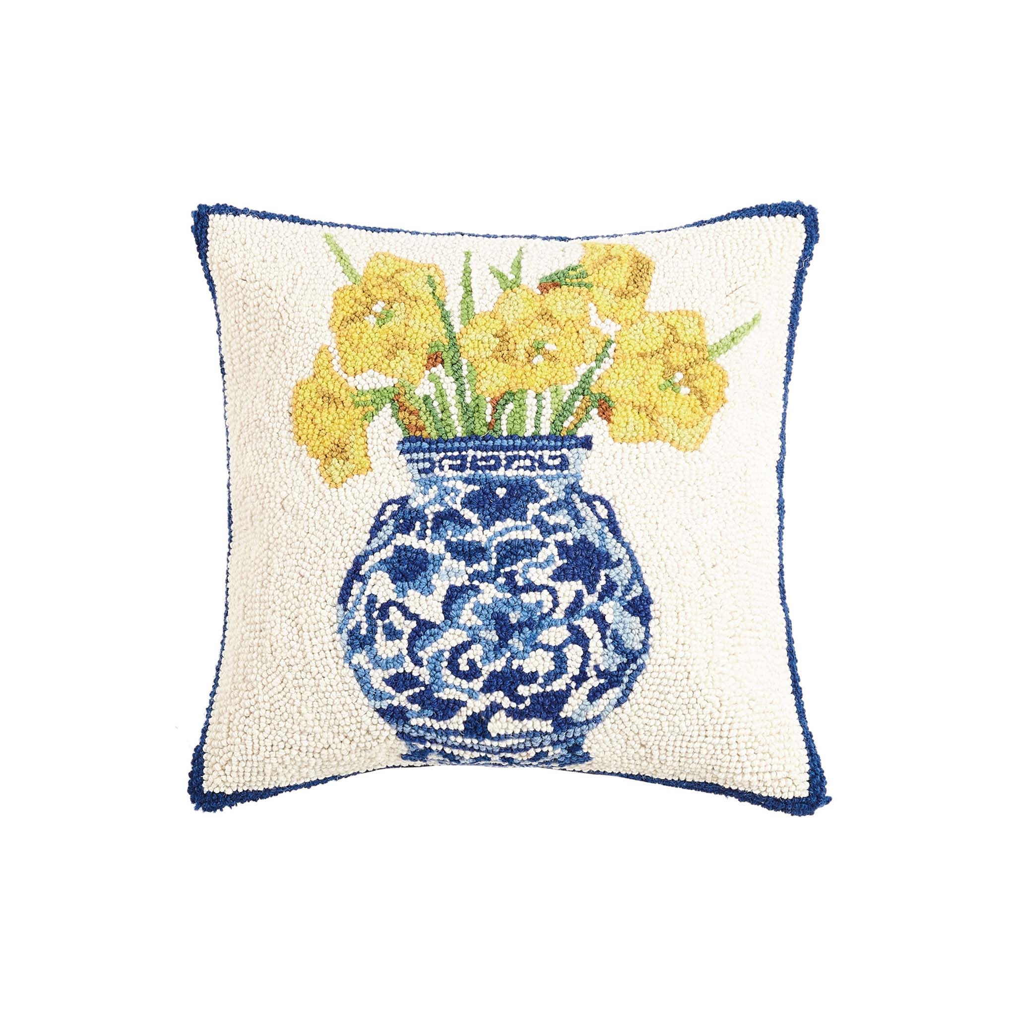 Yellow Daffodils and Chinoiserie Pot Hooked Pillow