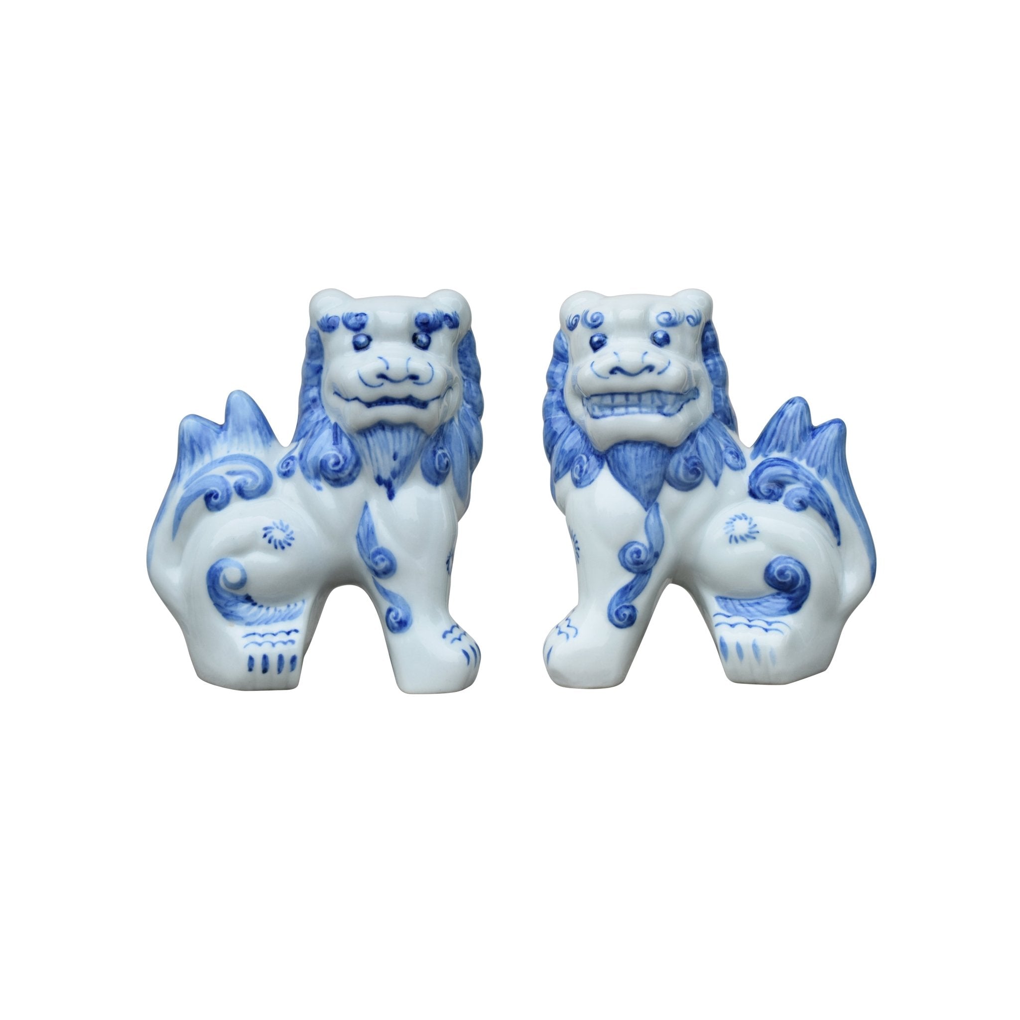 Chinoiserie Foo Dog Pair Hand-Painted Porcelain Decor | Wisteria