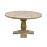 Slightly Elevated Front View of the Carrigan Round Dining Table on a White Background