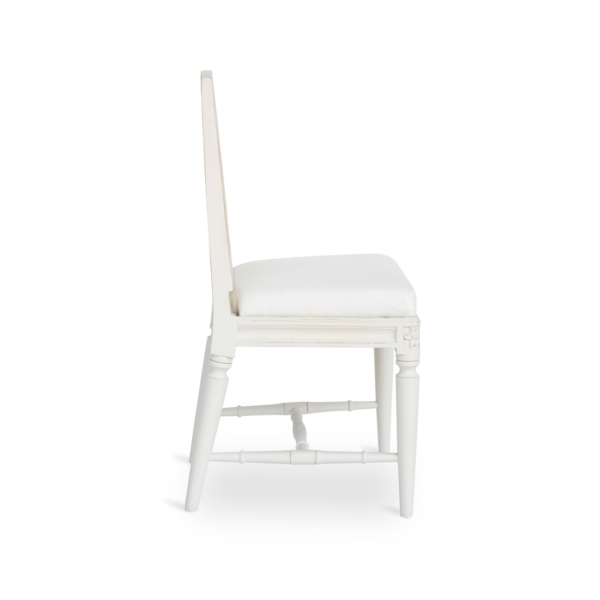 Side View of the Gustavian Dining Chair (Color - White) on a White Background