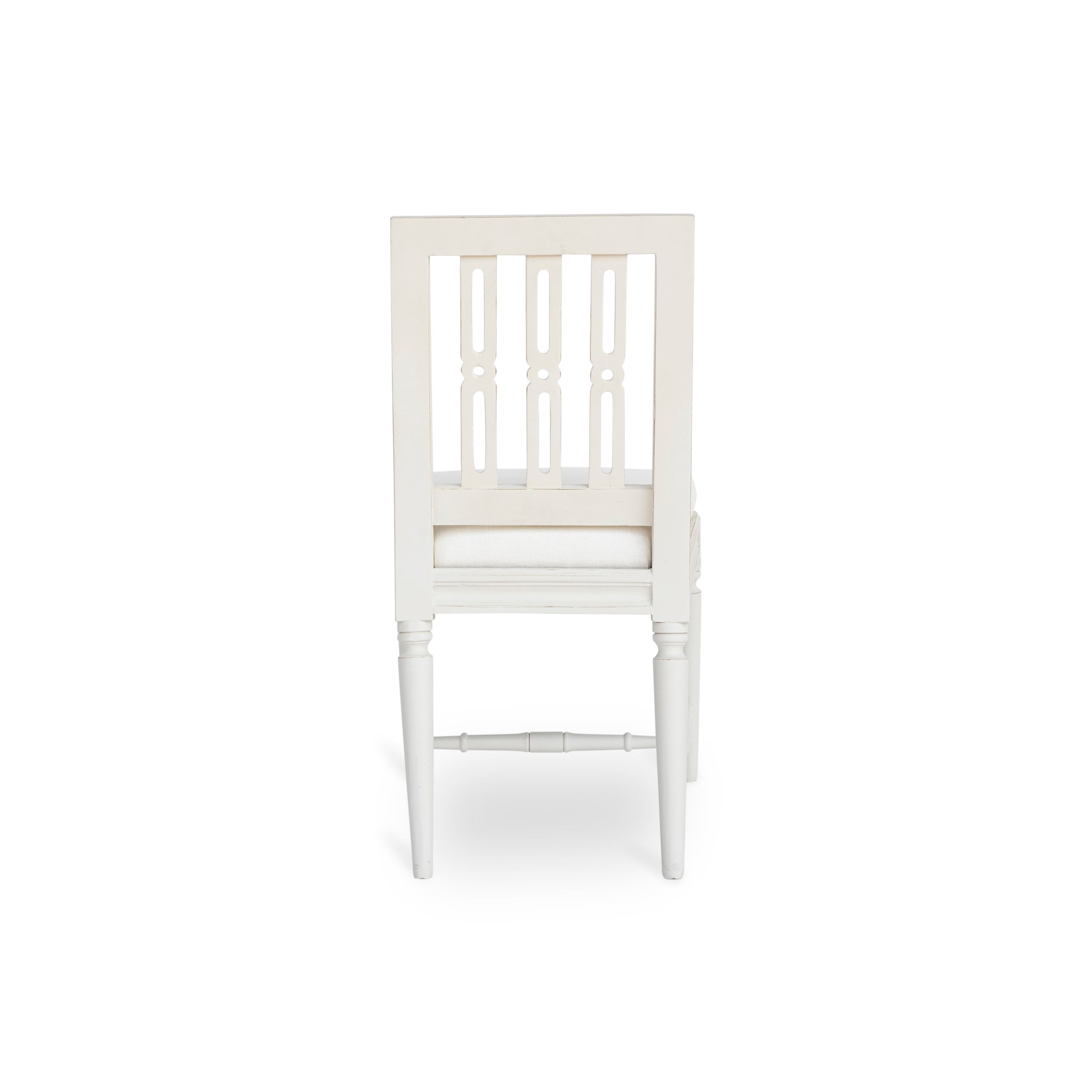 Back View of the Gustavian Dining Chair (Color - White) on a White Background