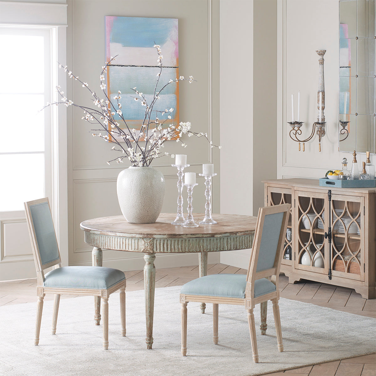 Chateau Chair Without Arm With French Blue Cloth Dining Room Scene