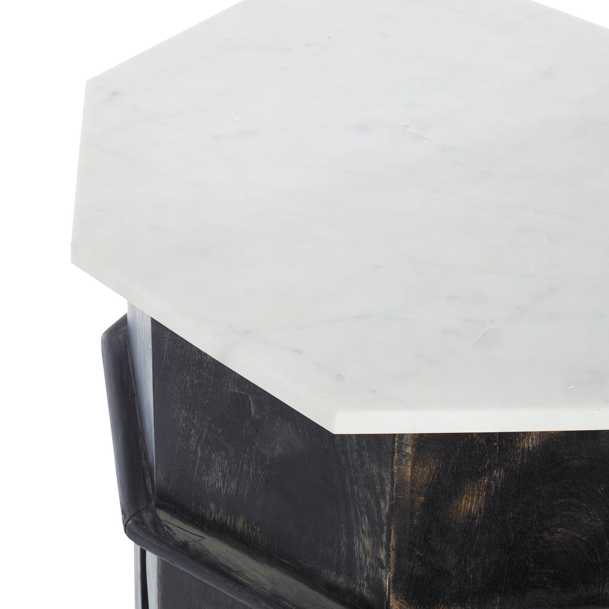 Marble and Wood Moroccan Side Table